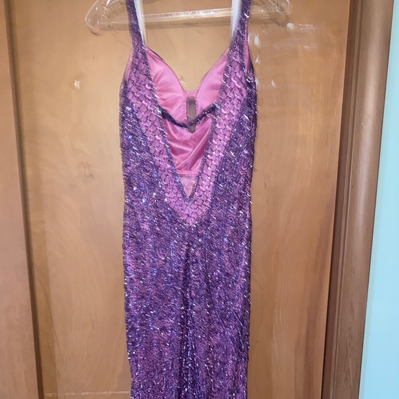 A lilac and pink sequenced prom dress. - Picture 6 of 6